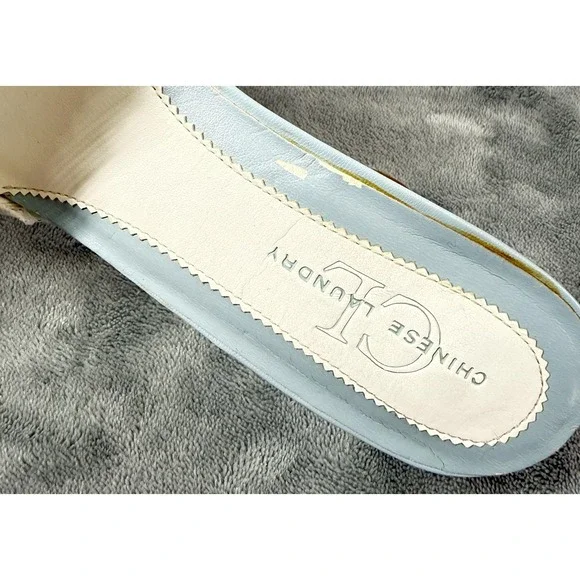 Chinese Laundry Jove Shoes Womens Size 8 Blue Mule Heels Lace Bow Open Toe - Picture 8 of 14